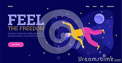 Inspired freedom girl floating in imagination and dreams a vector design for web Vector Illustration