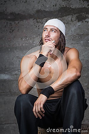 Inspired handsome muscle athlete Stock Photo
