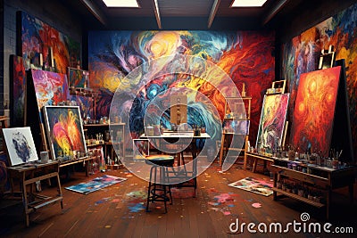 Inspiring Draw paint art room canvas. Generate Ai Stock Photo