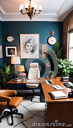 An Inspiring office interior design with Eclectic style Collab. Cartoon Illustration