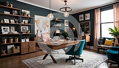 An Inspiring office interior design with Eclectic style Collab. Cartoon Illustration