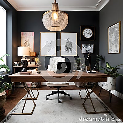 An Inspiring office interior design with Eclectic style Collab. Cartoon Illustration