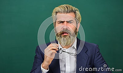 Inspiring quotes. Announcement school courses. Introduced and welcomed by university. Teacher explain topic. Man teacher Stock Photo