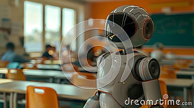 Inspiring robotic instructor teaching students in an engaging classroom environment. Generative by AI Stock Photo