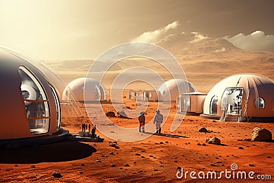 futuristic bases marking the frontier of interplanetary exploration. Stock Photo