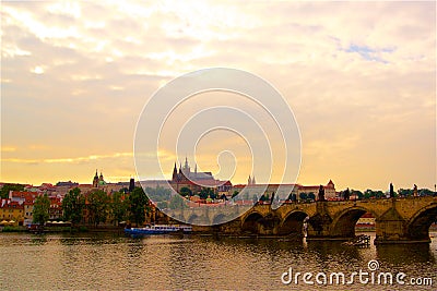 Insta Panorama Prague evening, Czech Republic Stock Photo