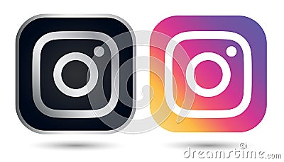 Instagram logo with shadow. including silver luxury design Editorial Stock Photo