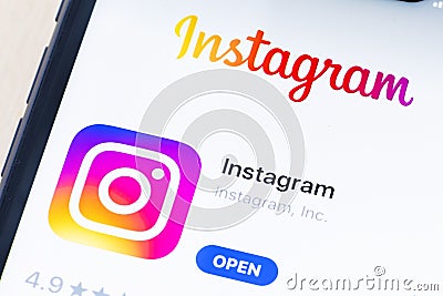 Instagram app on Iphone screen. Editorial Stock Photo