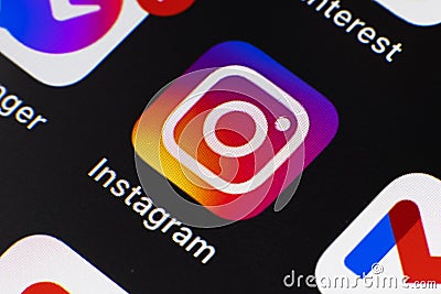 Instagram app on Iphone screen. Editorial Stock Photo