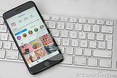Instagram Application or App on Screen of Mobile Phone, smatphone Editorial Stock Photo