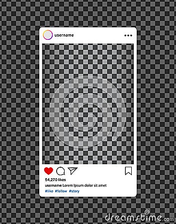 Instagram bloger. Social media photo frame with heart, loupe.Post interface for social media.vector eps10 Vector Illustration