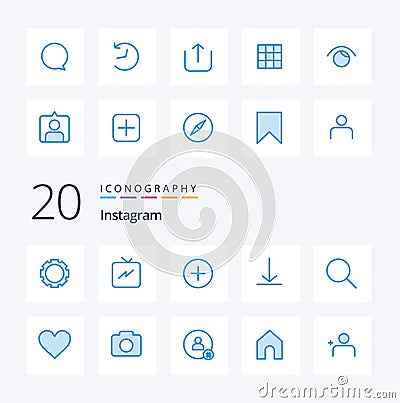 20 Instagram Blue Color icon Pack like interface love contact sets instagram Vector Illustration