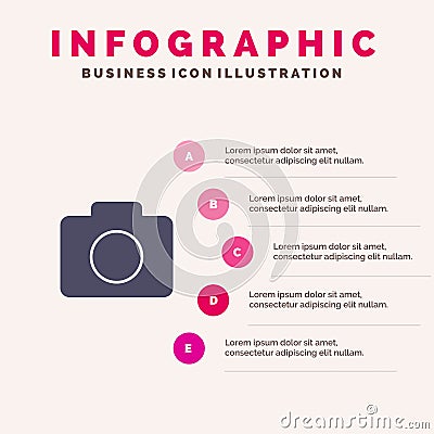 Instagram, Camera, Image Solid Icon Infographics 5 Steps Presentation Background Vector Illustration