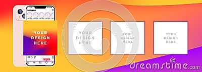 Instagram feed. Applications interface. Activity, news, follower, subscription, like, stories, new post. Apple iPhone 15, 14 Vector Illustration