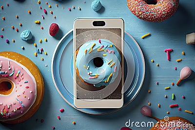 Instagram food ad, gluten free donut with blue frosting Stock Photo