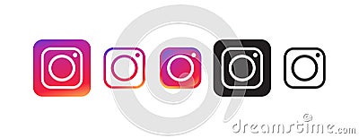 Instagram icon in few various colors. Cartoon Illustration