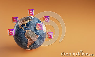 Instagram Logo Icon Around Earth. Popular App Concept Editorial Stock Photo