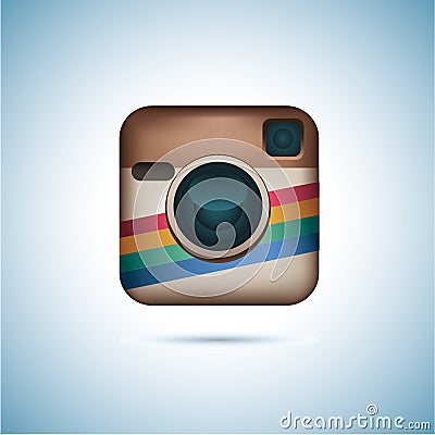 Instagram logotype camera on pc screen. Instagram - free application for sharing photos a social network. Vector Illustration