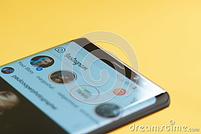 Instagram menu on smartphone screen Editorial Stock Photo