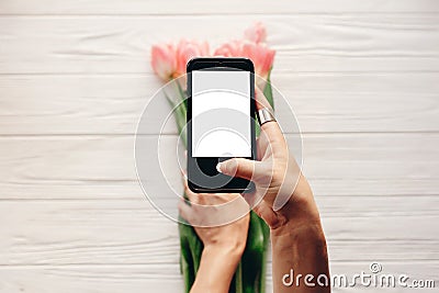 Instagram photographer, blogging workshop concept. hand holding Stock Photo