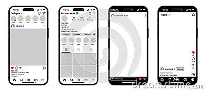 Instagram post feed frame mockup with smartphone Iphone pro max mock up template design, mobile app scroll frame pages, Instagram Vector Illustration