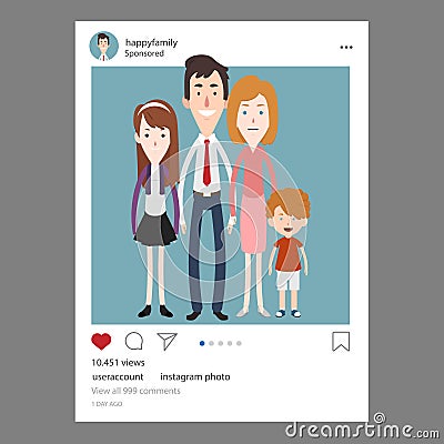 Instagram post of a happy family Vector Illustration