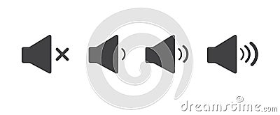 Set of volume icons. Mute button speaker isolated on white background. Flat design. Vector Vector Illustration