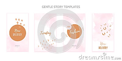 Instagram story template set with grunge splashes and watercolor stain. Vector Illustration