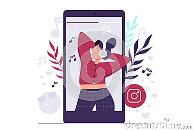 Instagram video streaming concept illustration. Smartphone chat app. Messenger sticker. Live stream vlog Vector Illustration