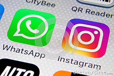 Instagram and WhatsApp app on IPhone Editorial Stock Photo