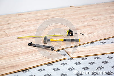 Instalation of new wooden floor Stock Photo