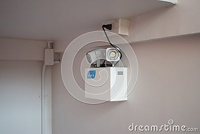 Install the emergency lighting system in the building Stock Photo