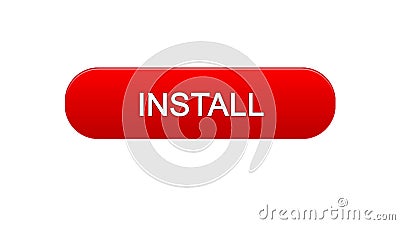 Install web interface button red color, application downloading, site design Stock Photo