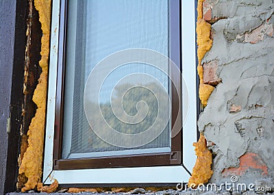 Install Window insulation with foam. A mosquito windows net offers protection. Stock Photo