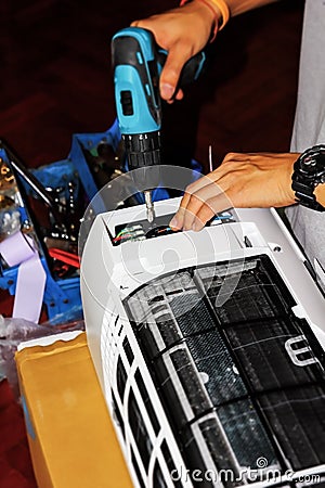 Installation Air conditioner in the room Stock Photo