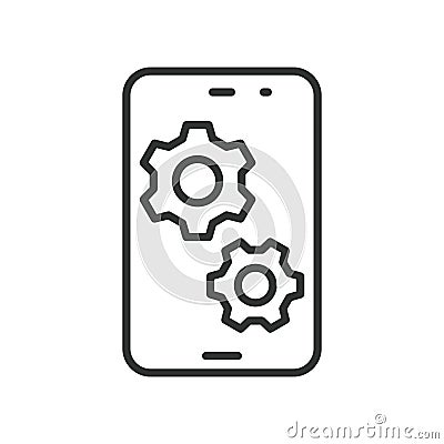 Installation app icon in line design. App installation, mobile app, download, setup, install, software on white Stock Photo
