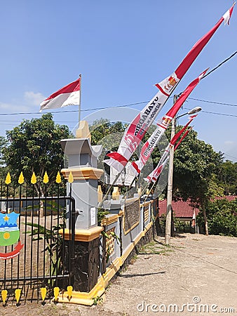 Installation of banners and other attributes in ordeindependence day of the Republic of Indonesia Editorial Stock Photo