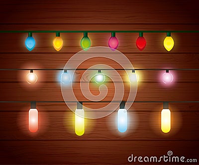 Installation of Christmas lights decoration Vector Illustration