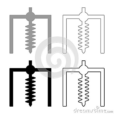 Installation for drilling rig symbol mining bore hole digger earth auger geodetic work set icon grey black color vector Vector Illustration