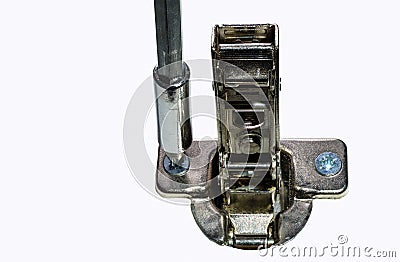 Installation of a furniture hinge Stock Photo