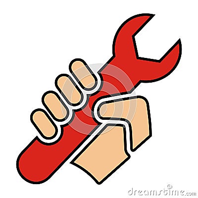Red wrench at hand, vector icon Vector Illustration