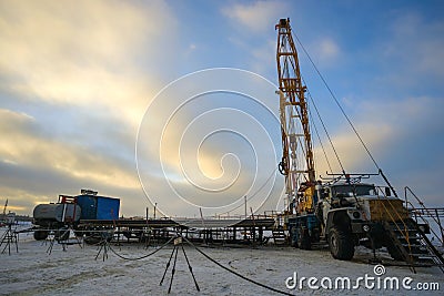 The installation of major repairs oil wells on the winter . Editorial Stock Photo