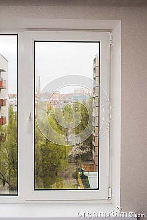 Metal-plastic windows close-up. new windows Editorial Stock Photo