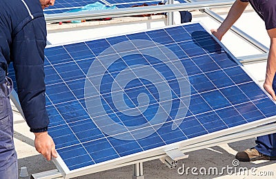 Installation of solar panel Stock Photo