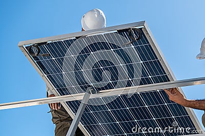 Installation of solar panels, in family residences Stock Photo