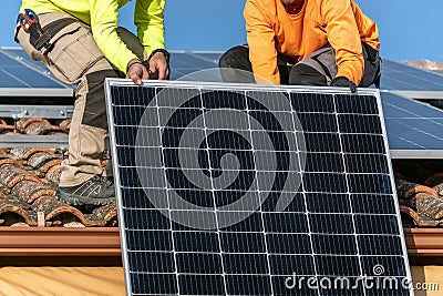The installation of solar panels represents a very significant energy saving Stock Photo