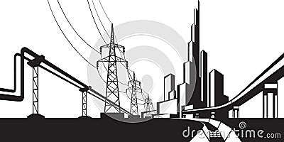 Installations for supply of energy sources Vector Illustration