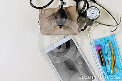 After installed pacemakers, X-ray chest in digital the tablet view Stock Photo