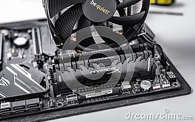 Installing random access memory into PC. Editorial Stock Photo