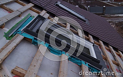 Installing roof skylights Stock Photo